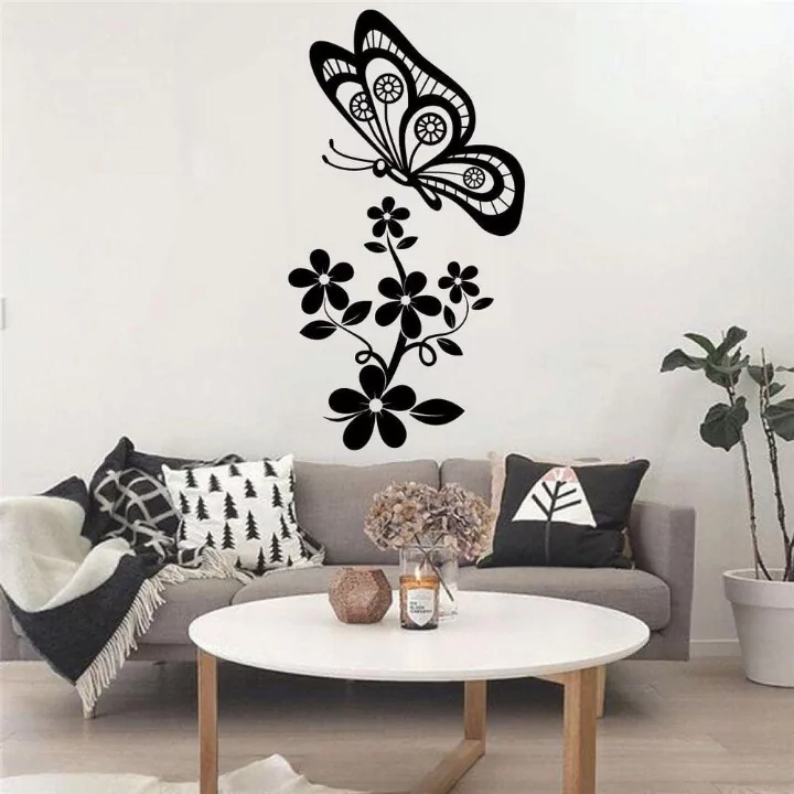 Flowers Plants Butterfly Vinyl Wall De