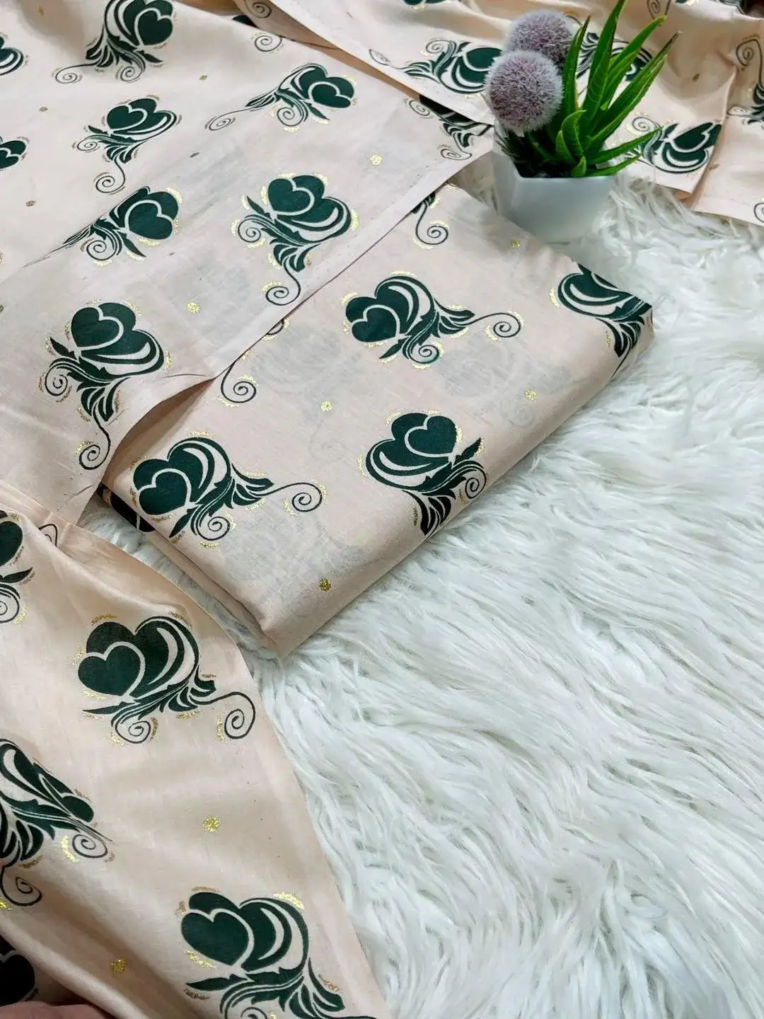 Green And Beige Floral Printed Lawn 2 Pcs Suit for Women