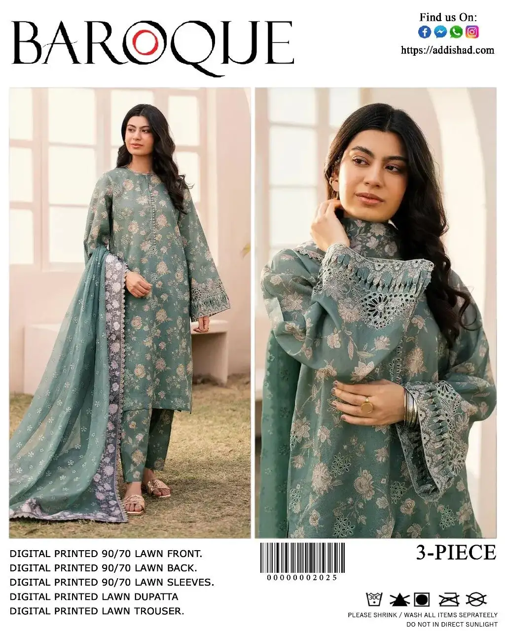 Green Digital Print Lawn 3 Piece Suit for Women