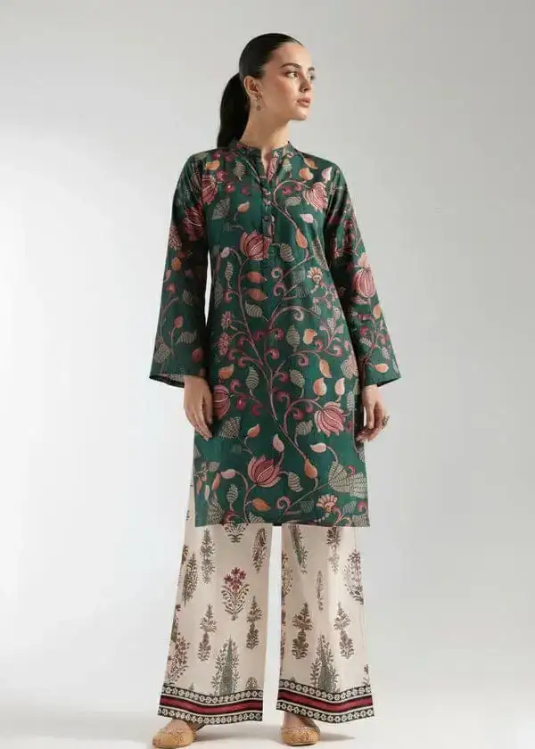 Green Printed Lawn Shirt and Trouser Set - 2 Pcs VX42