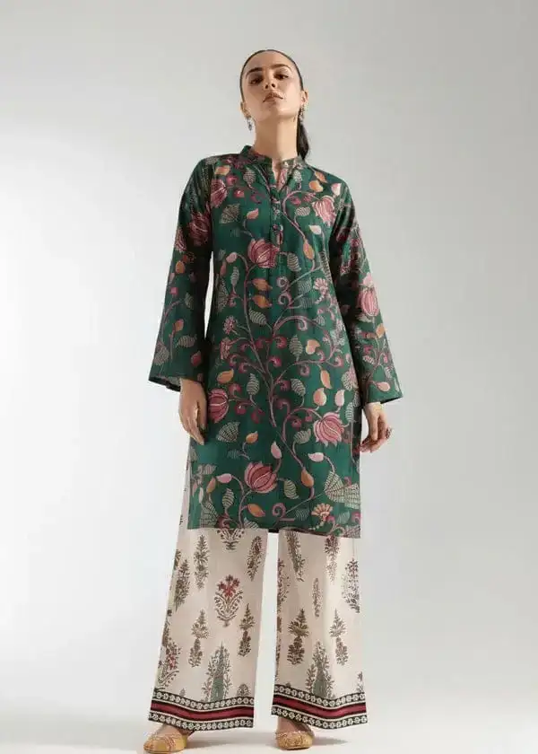 Green Printed Lawn Shirt and Trouser Set - 2 Pcs VX42