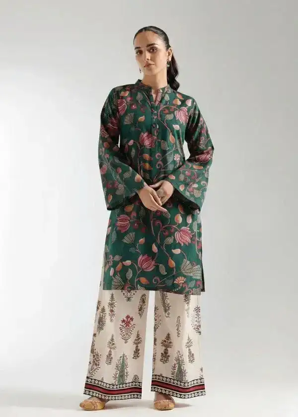 Green Printed Lawn Shirt and Trouser Set - 2 Pcs VX42