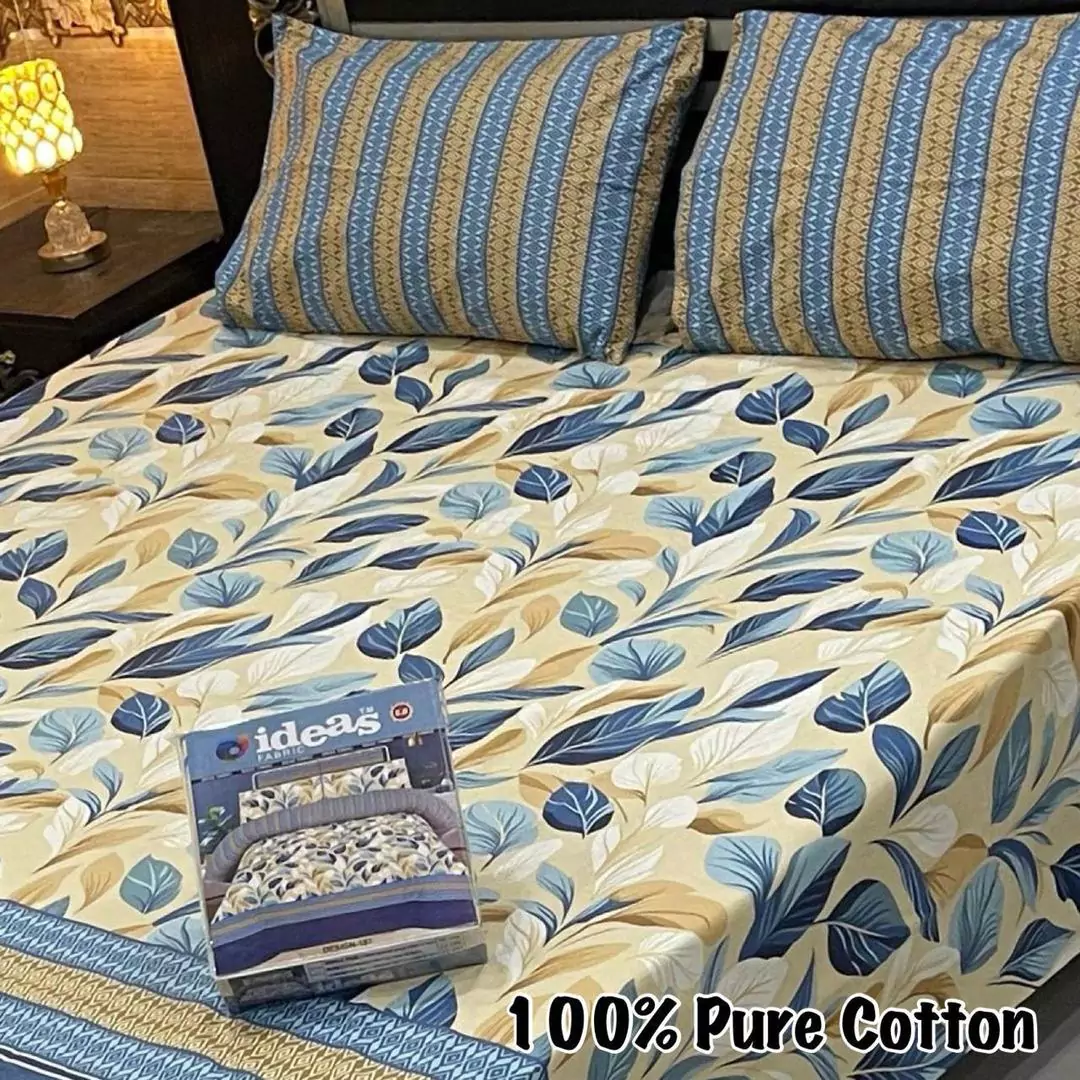  - Gul Ahmed 3 Pcs Cotton Printed King Size Bedsheet IL100