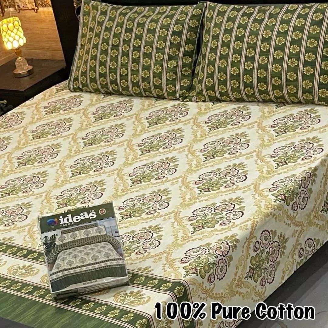  - Gul Ahmed 3 Pcs Cotton Printed King Size Bedsheet IL102