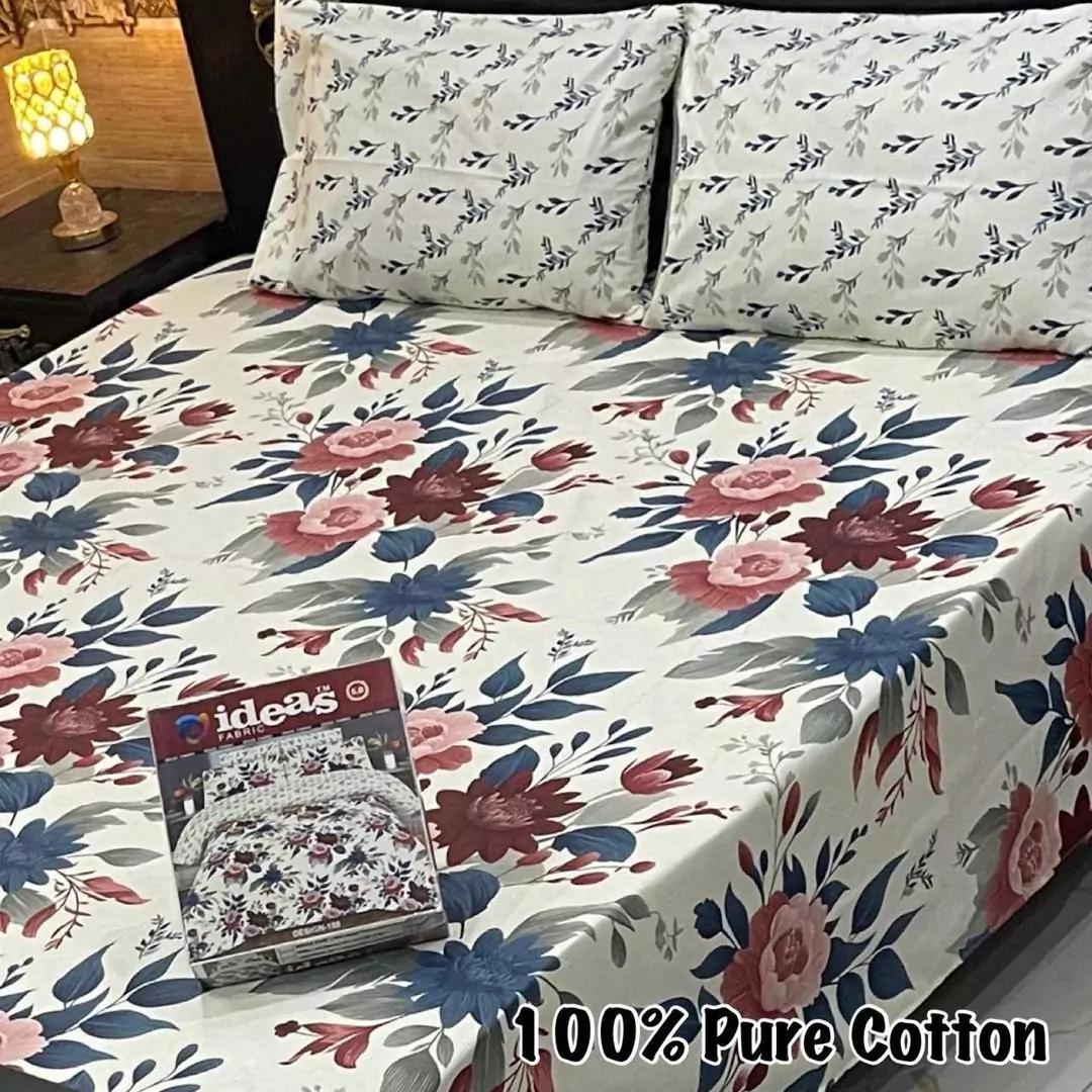  - Gul Ahmed 3 Pcs Cotton Printed King Size Bedsheet IL104