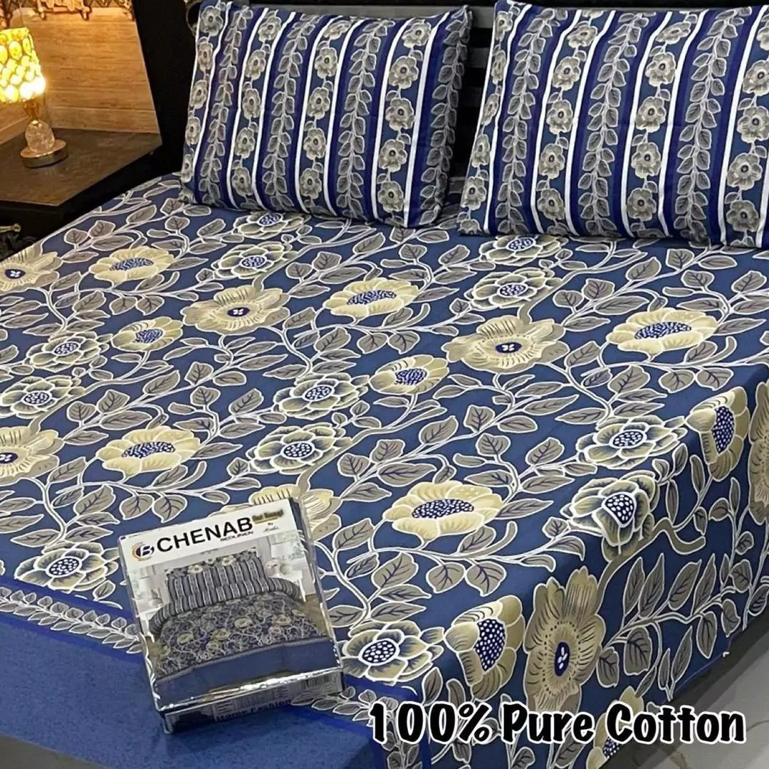  - Chenab 3 Pcs Cotton Printed King Size Bedsheet IL105