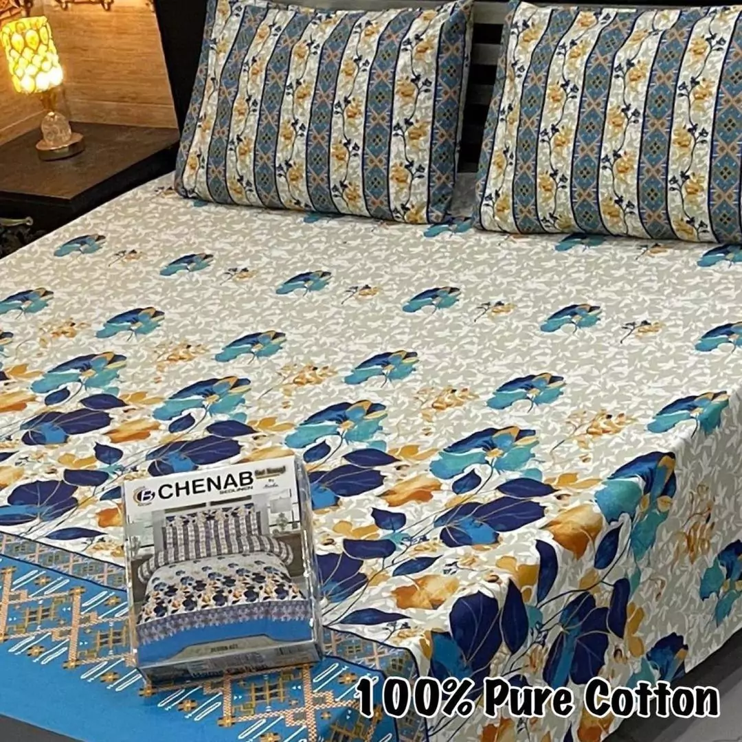  - Chenab 3 Pcs Cotton Printed King Size Bedsheet IL107