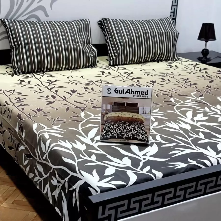 bed sheets - Gul Ahmed 3 Pcs Cotton Salonica Printed Double Bedsheet