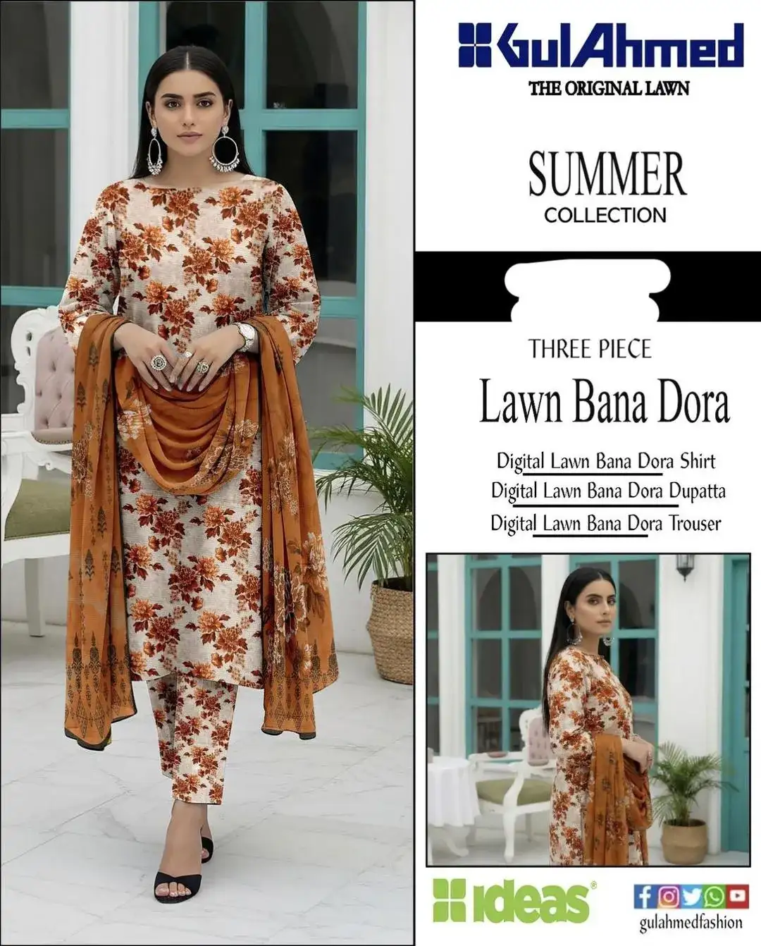 women unstitched suits - Gul Ahmed 3 Pcs Women's Unstitched Lawn Digital Print Suit VW708