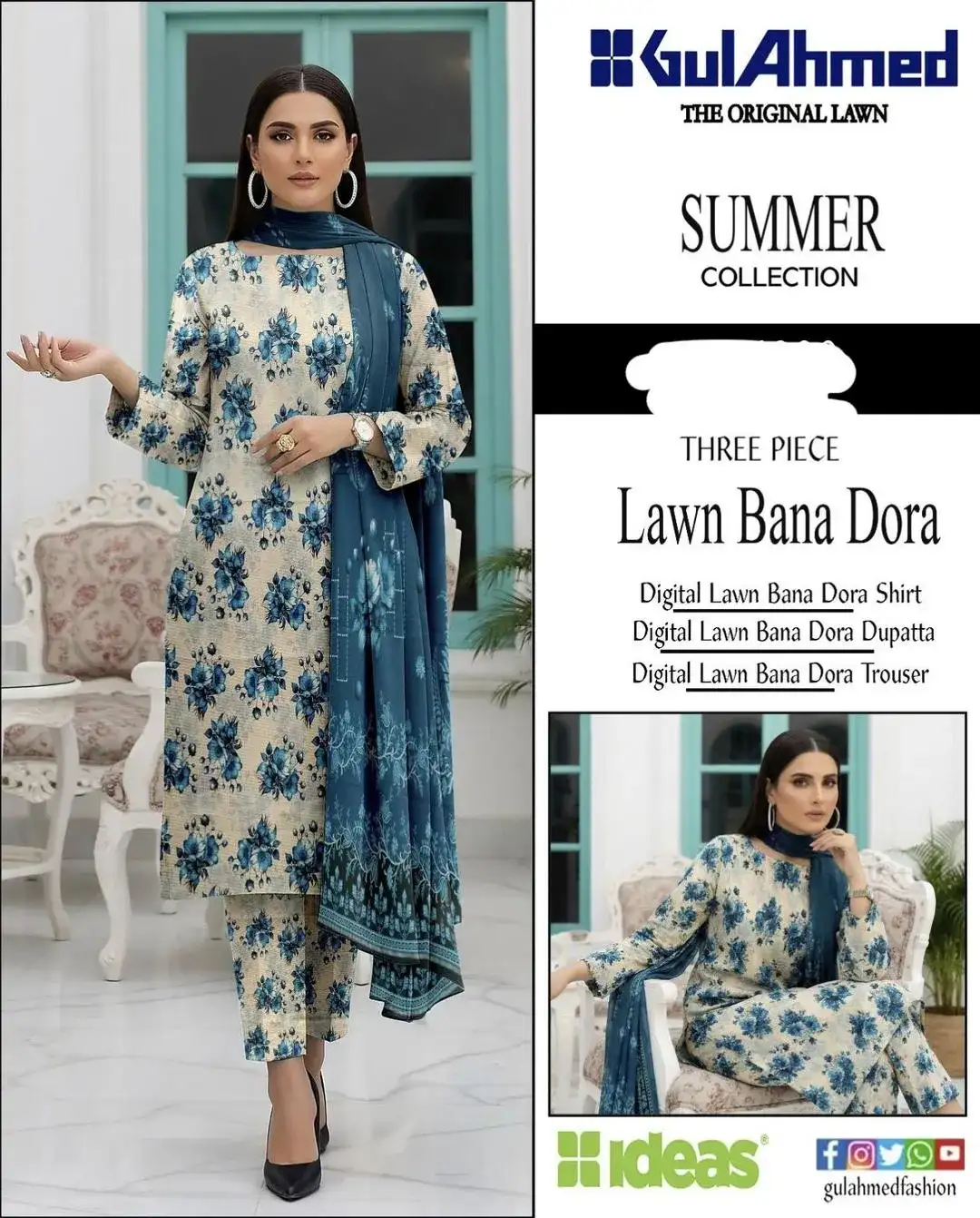 Gul Ahmed 3 Pcs Women's Unstitched Lawn Digital Print Suit VW712