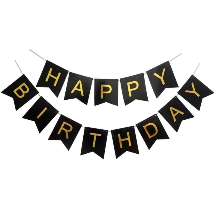 Happy Birthday Banner in Black And Gold