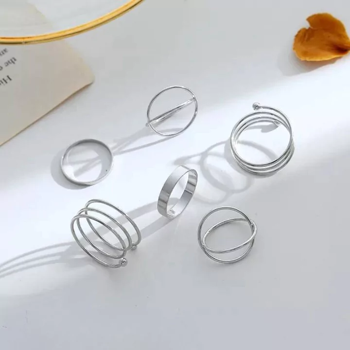 Hip Hop Pack Of 6 Rings Set For Women