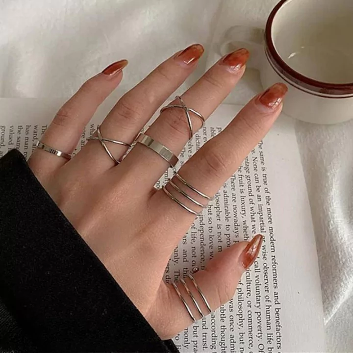 Hip Hop Pack Of 6 Rings Set For Women Silver