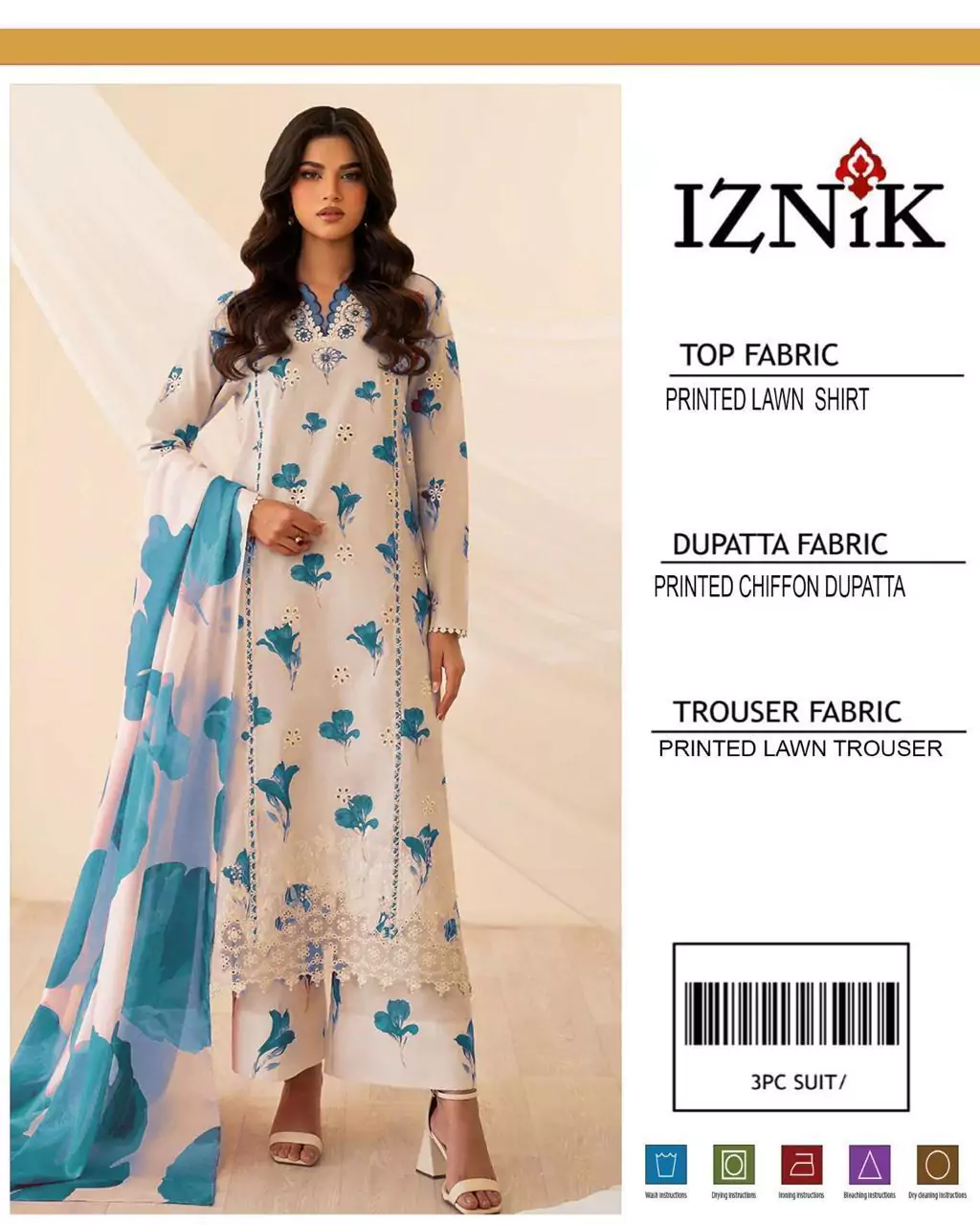 women unstitched suits - Iznik 3 Pcs Women's Unstitched Lawn Printed Suit VV402