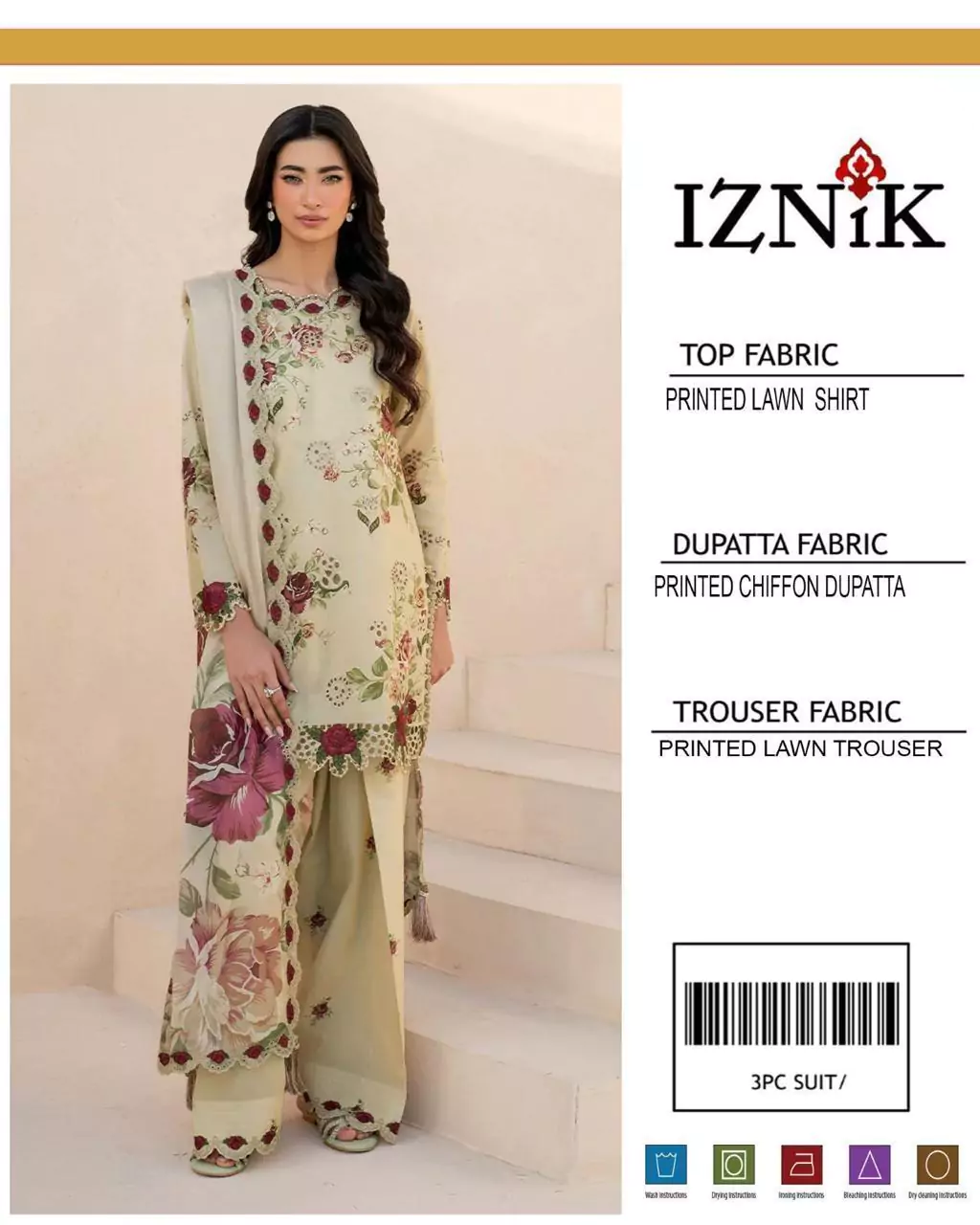 women unstitched suits - Iznik 3 Pcs Women's Unstitched Lawn Printed Suit VV403