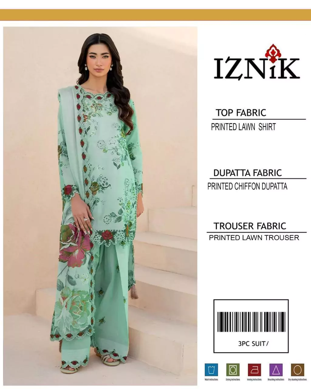 women unstitched suits - Iznik 3 Pcs Women's Unstitched Lawn Printed Suit VV404