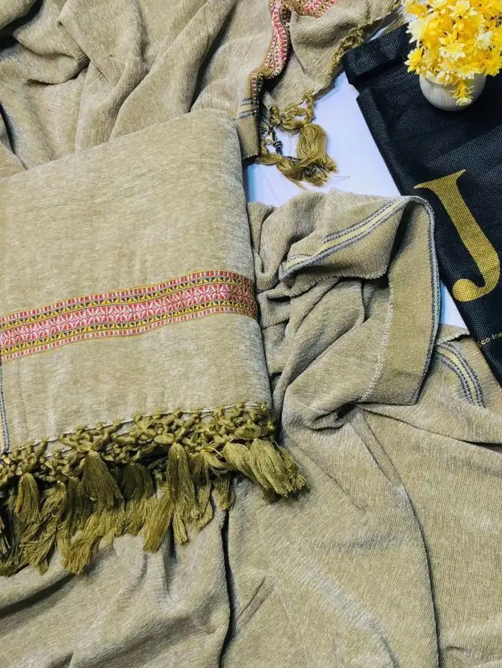 J. Luxurious Beige Velvet Shawl 1 Piece Plain Design