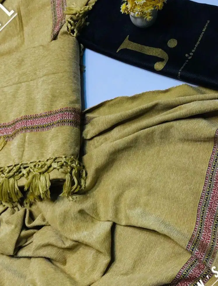 J. Luxurious Beige Velvet Shawl Plain Design