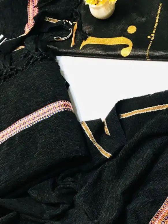 J. Luxurious Black Velvet Shawl Plain Design
