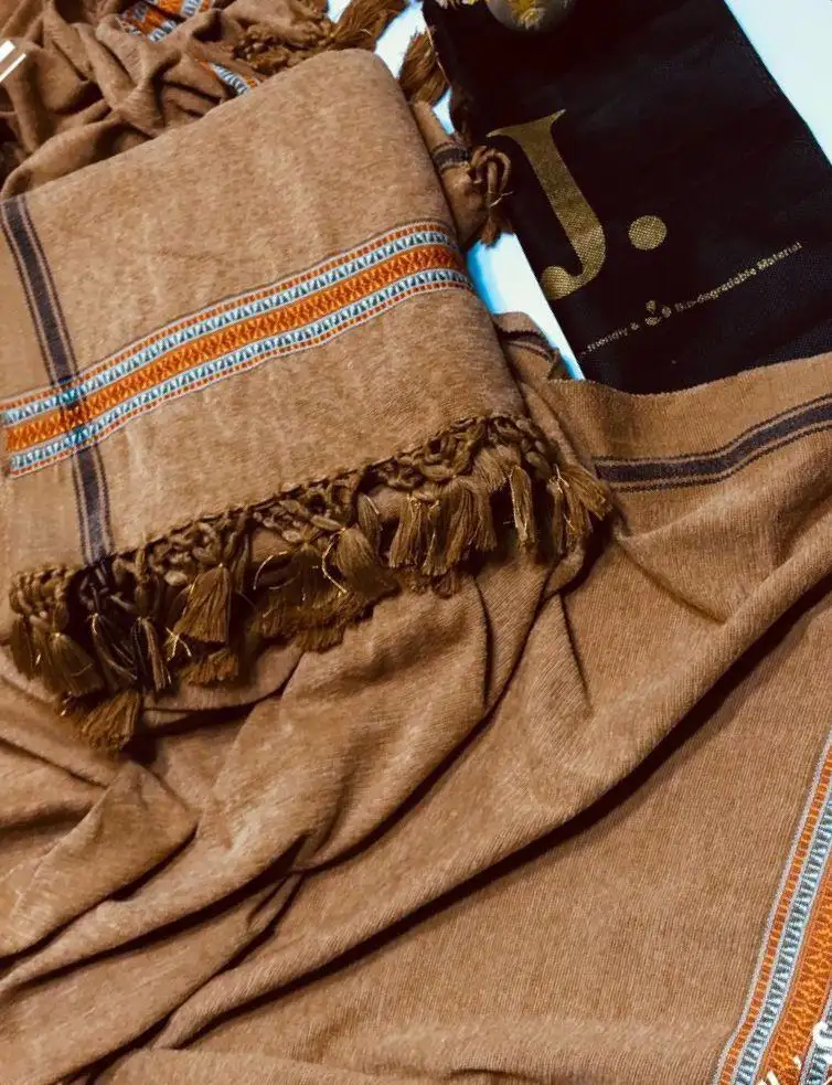 J. Luxurious Brown Velvet Shawl Plain Design