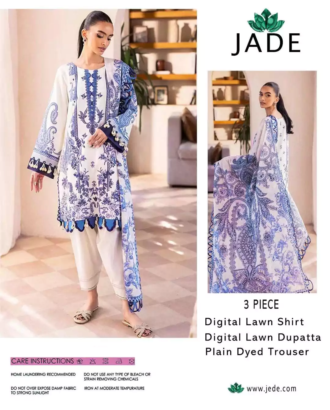 women unstitched suits - Jade 3 Pcs Women's Unstitched Lawn Digital Print Suit VV414