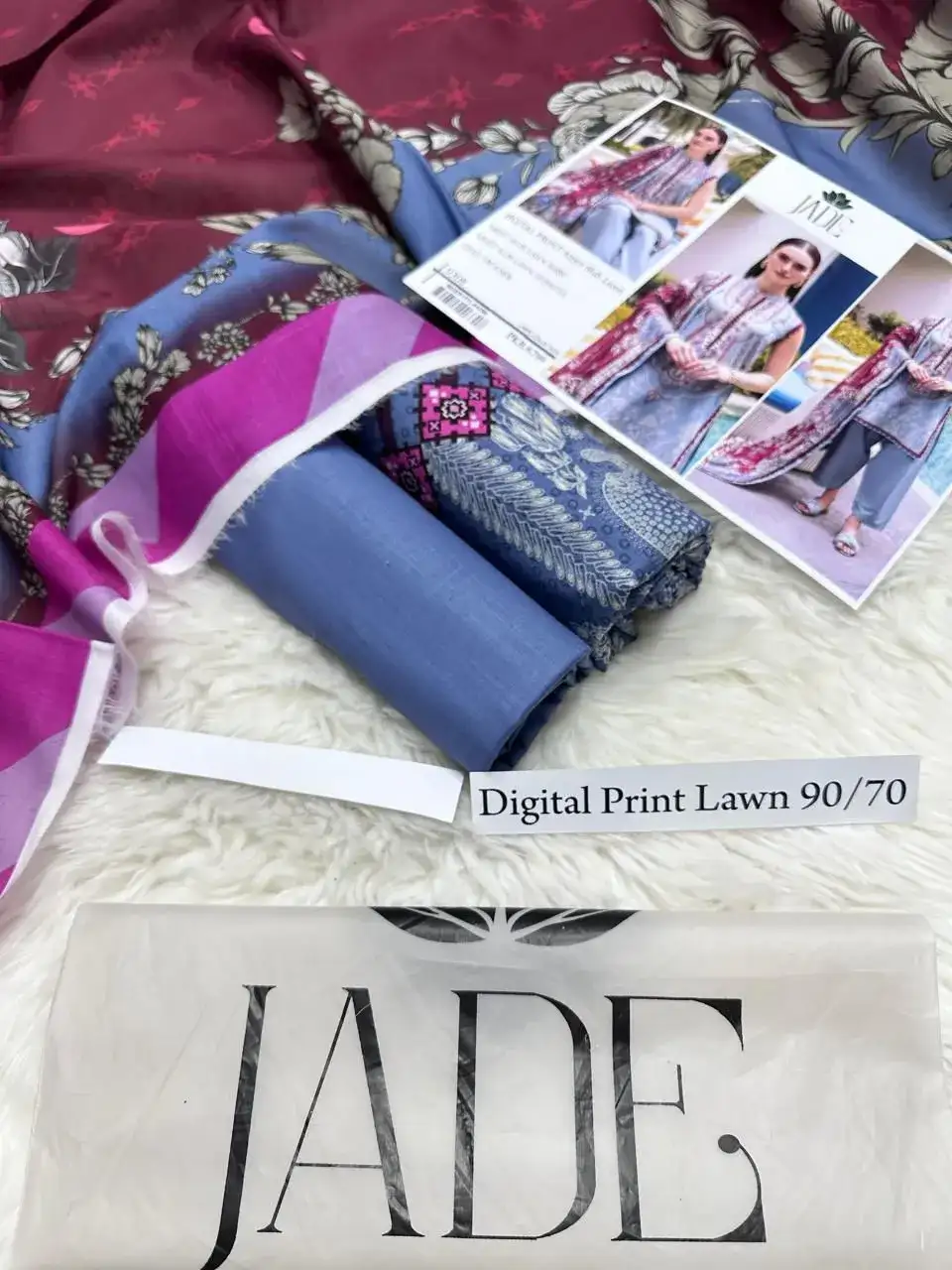 Jade Blue Digital Print Lawn 3 Pcs Set for Women