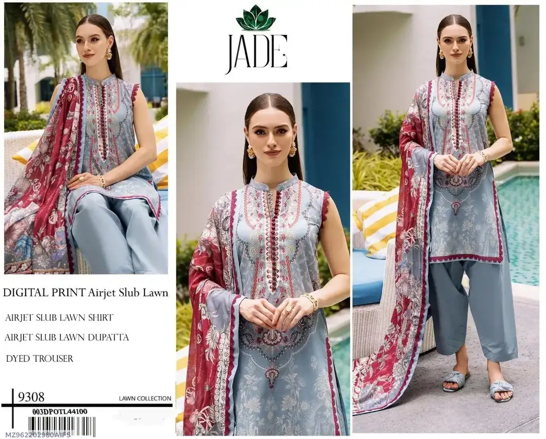 Jade Blue Digital Print Lawn 3 Pcs Set for Women