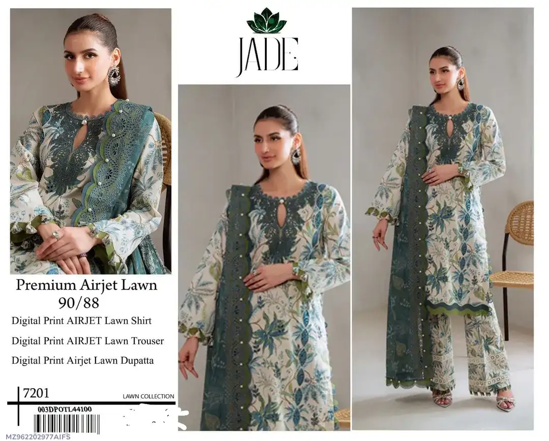 Jade Green Digital Print Lawn 3 Pcs Set