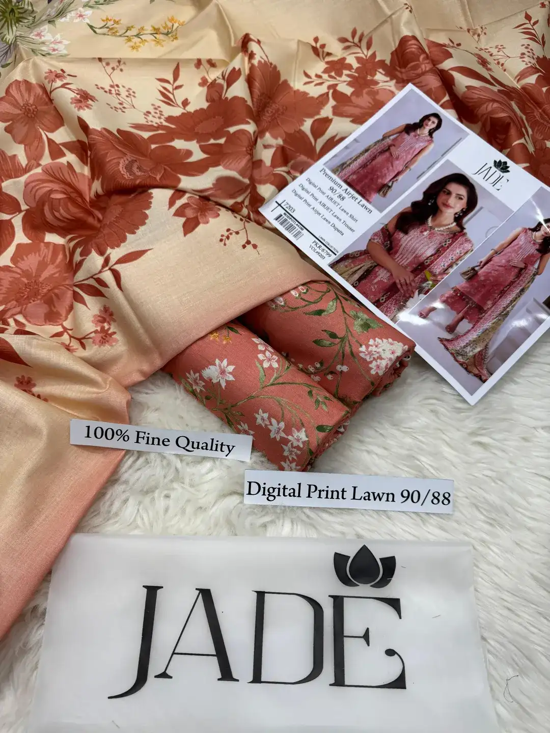 Jade Orange Digital Print Lawn 3 Pcs Set