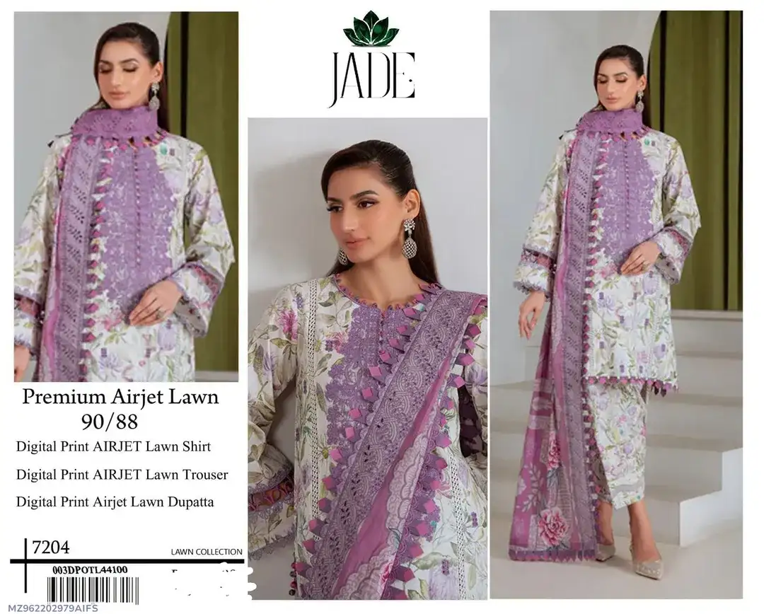 Jade Purple Digital Print Lawn 3 Pcs Set for Women