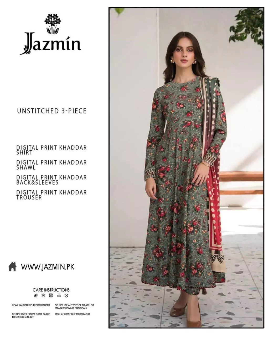  - Jasmin 3 Pcs Women's Unstitched Khaddar Digital Print Suit XP73