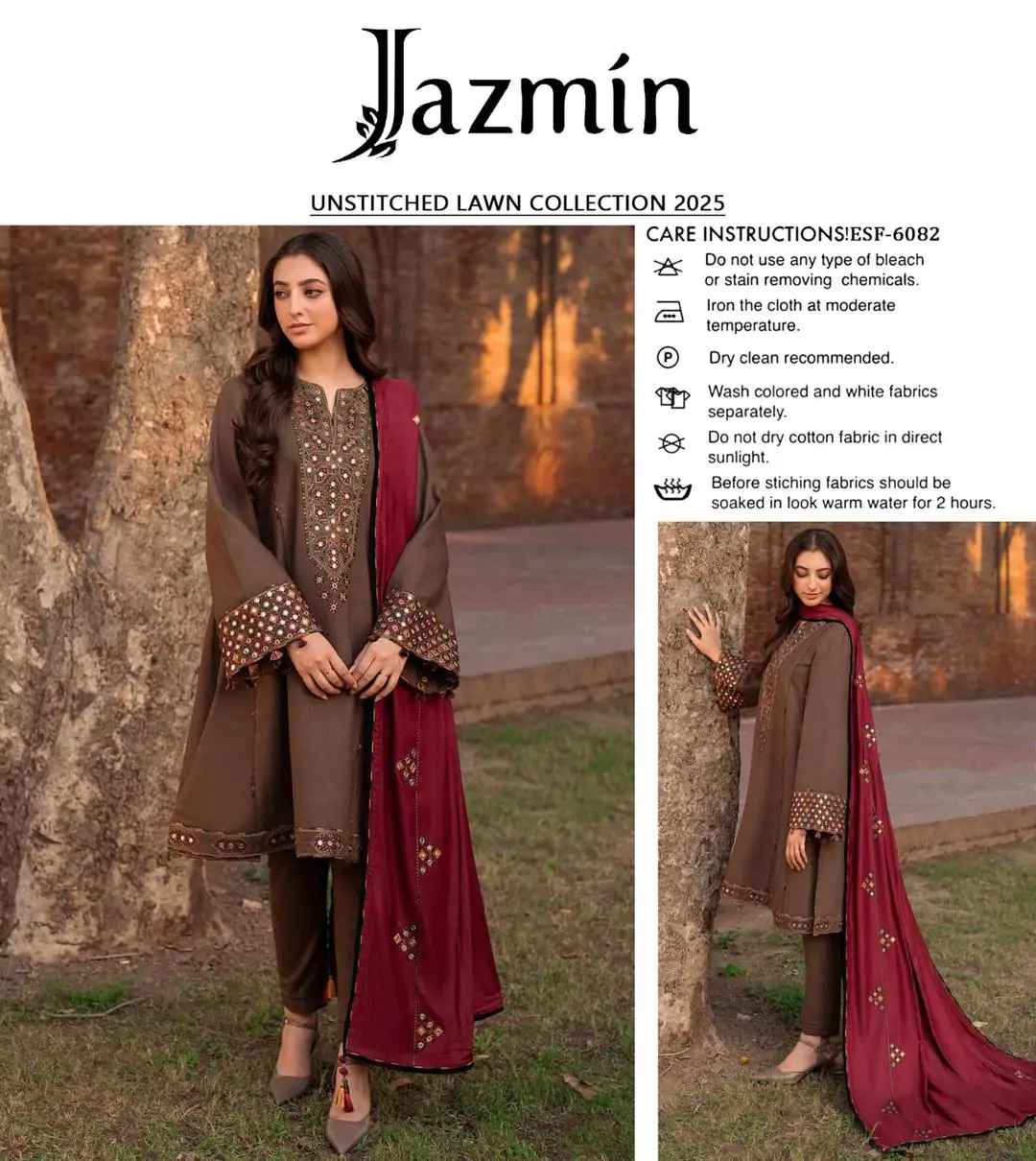  - Jazmin 3 Pcs Women's Unstitched Lawn Embroidered Suit ET248