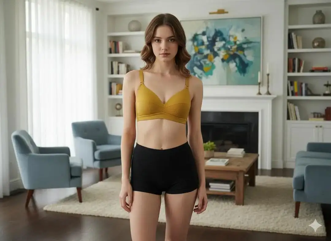 Jersey Plain Comfortable And Lightweight Padded Bra in Yellow Color