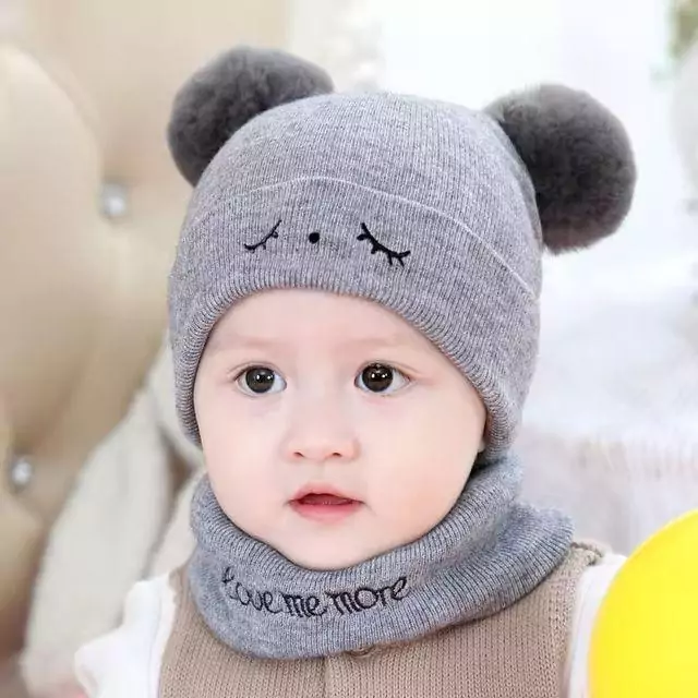 Kids 2 Pcs Wool Textured Beanie 