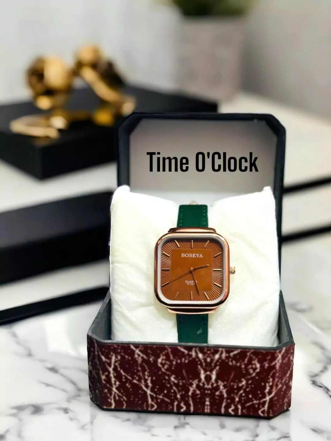 Leather Strap Watch For Women Green