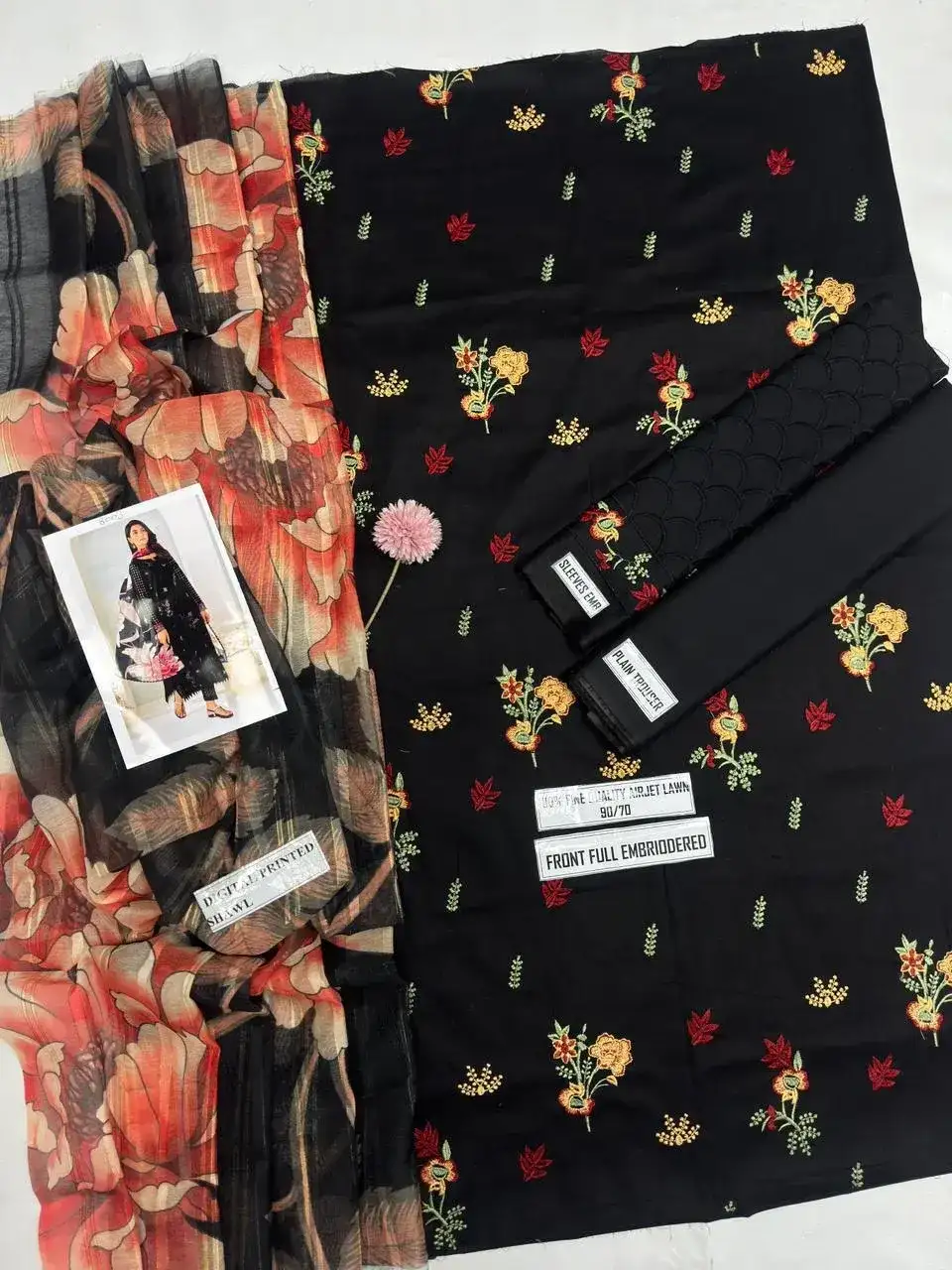 Limelight Black Embroidered Lawn 3 Pcs Set for Women