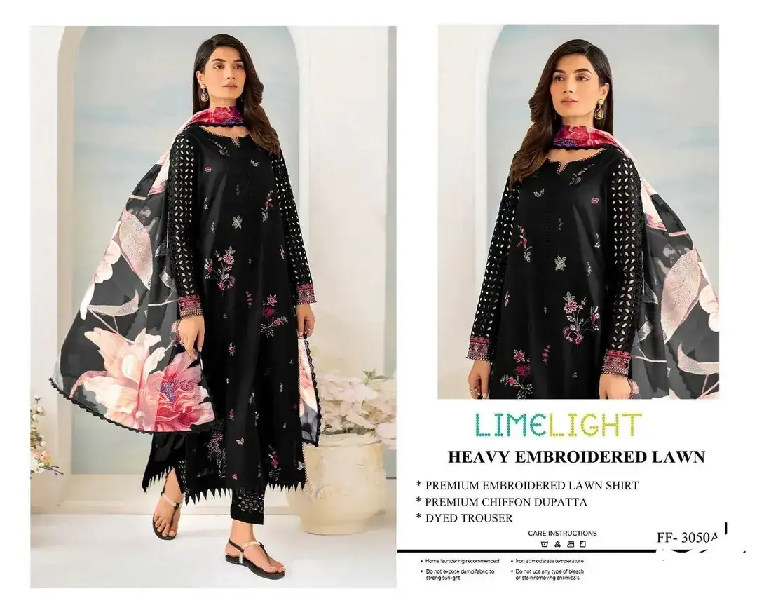 Limelight Black Embroidered Lawn 3 Pcs Set for Women