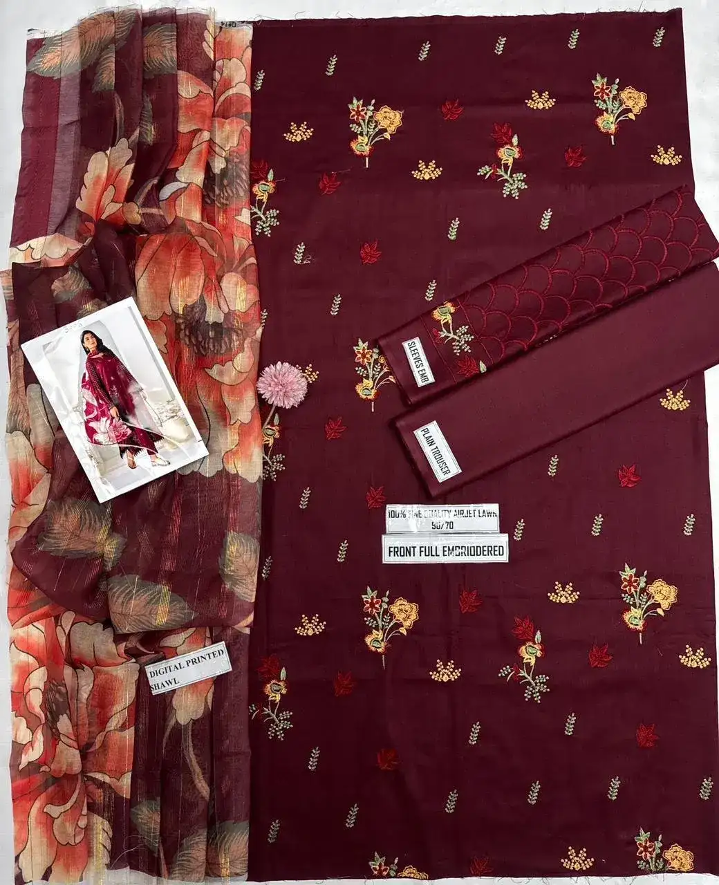 Limelight Maroon Embroidered Lawn 3 Pcs Set for Women