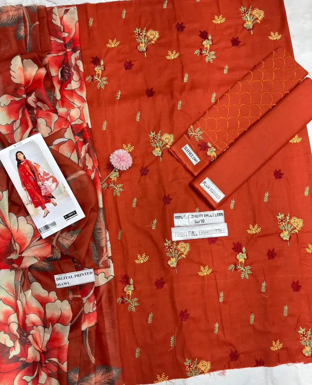Limelight Orange Embroidered Lawn 3 Pcs Set for Women