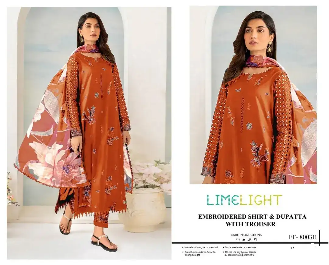 Limelight Orange Embroidered Lawn 3 Pcs Set for Women