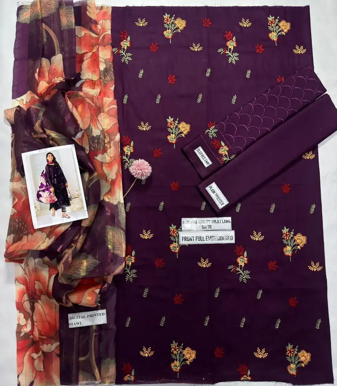 Limelight Purple Embroidered Lawn 3 Pcs Set for Women