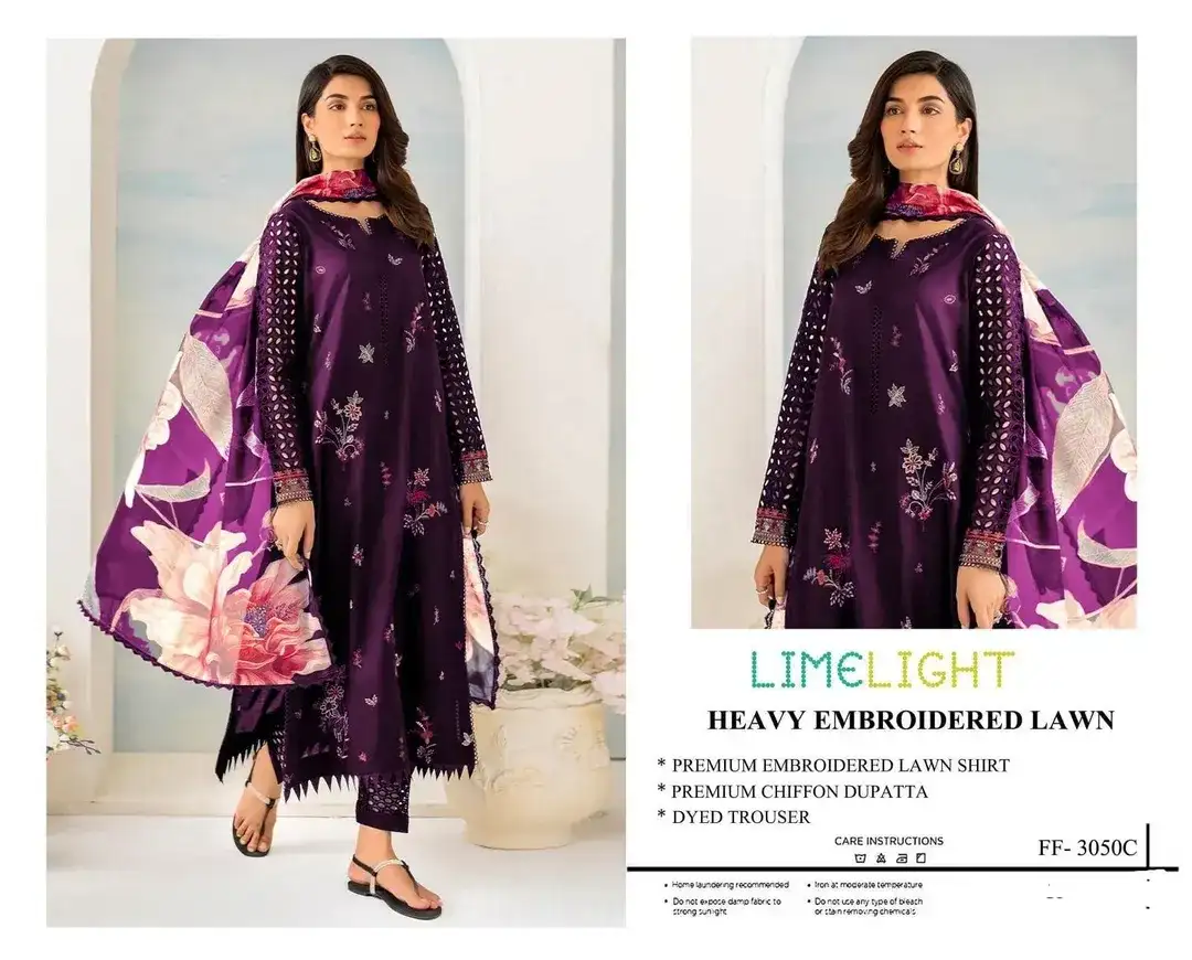 Limelight Purple Embroidered Lawn 3 Pcs Set for Women