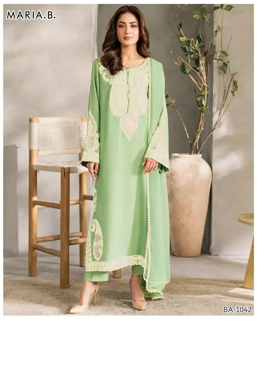 women unstitched suits - Maria B 2 Pcs Women's Unstitched Dhanak Embroidered Suit VW466