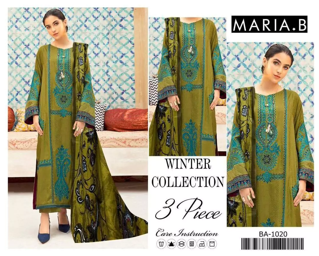 women unstitched suits - Maria B 3 Pcs Women's Unstitched Dhanak Embroidered Suit VV697