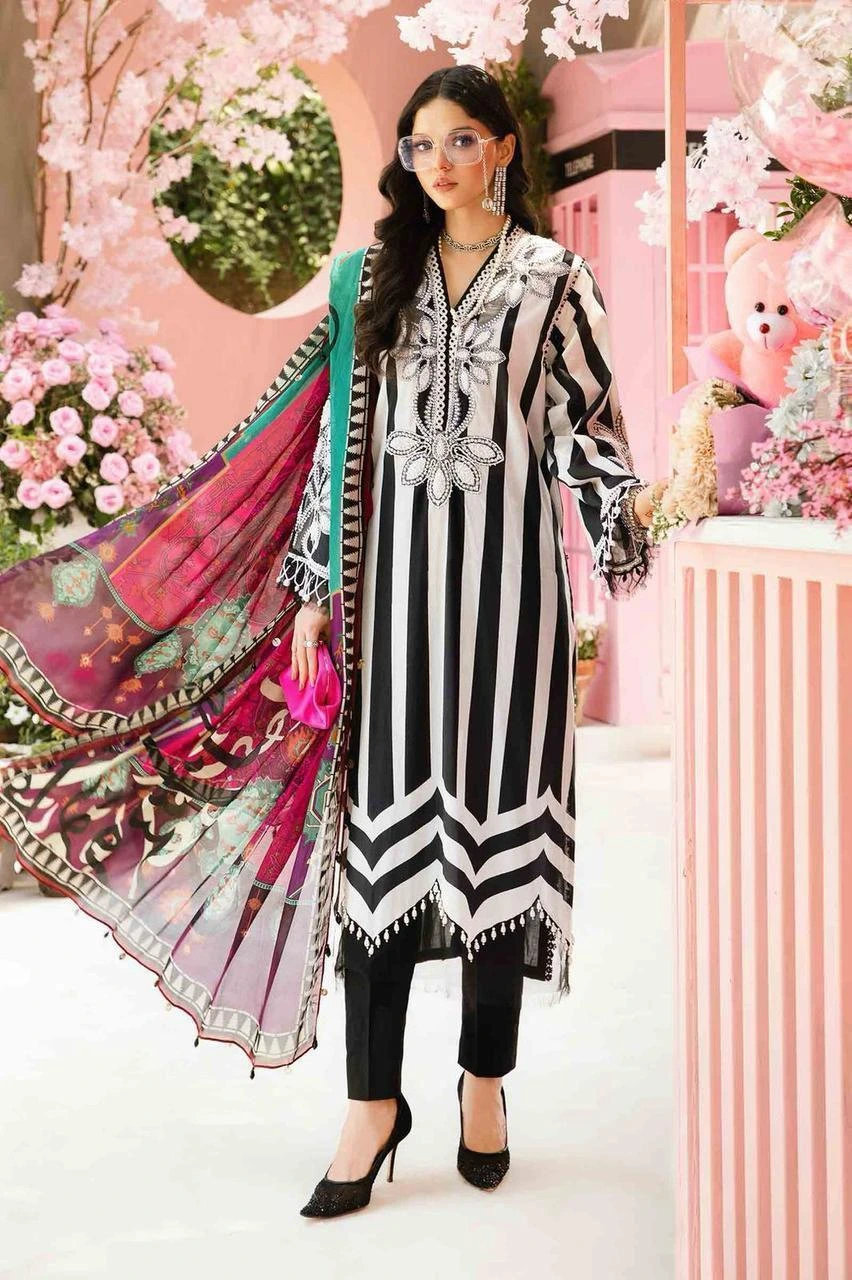 women unstitched suits - Maria B 3 Pcs Women's Unstitched Digital Print Lawn Suit VV459