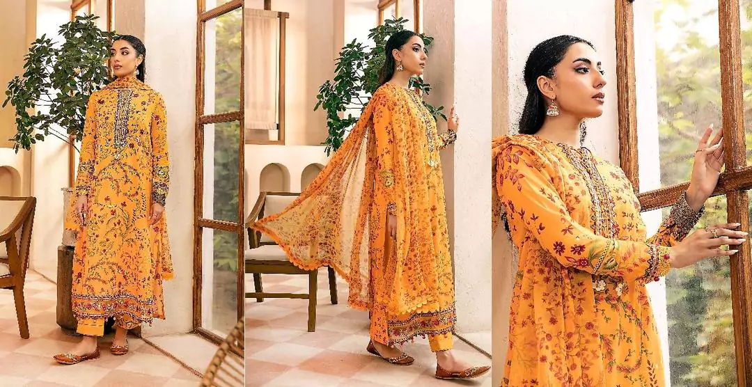 women unstitched suits - Maria B 3 Pcs Women's Unstitched Dobby Lawn Printed Suit VV362
