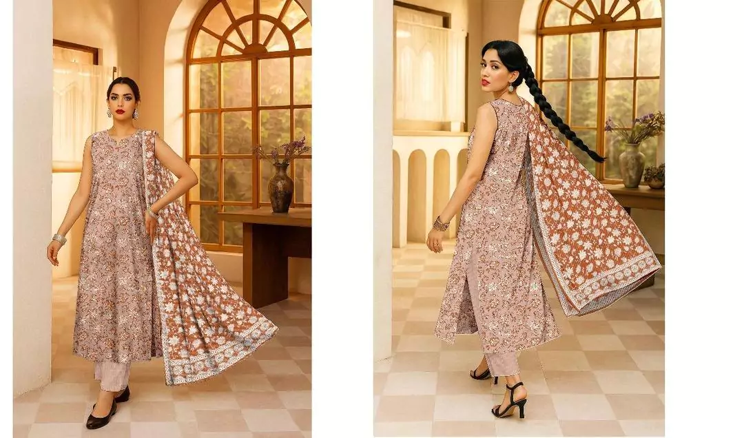 women unstitched suits - Maria B 3 Pcs Women's Unstitched Dobby Lawn Printed Suit VV363