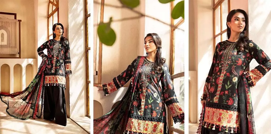 women unstitched suits - Maria B 3 Pcs Women's Unstitched Dobby Lawn Printed Suit VV364