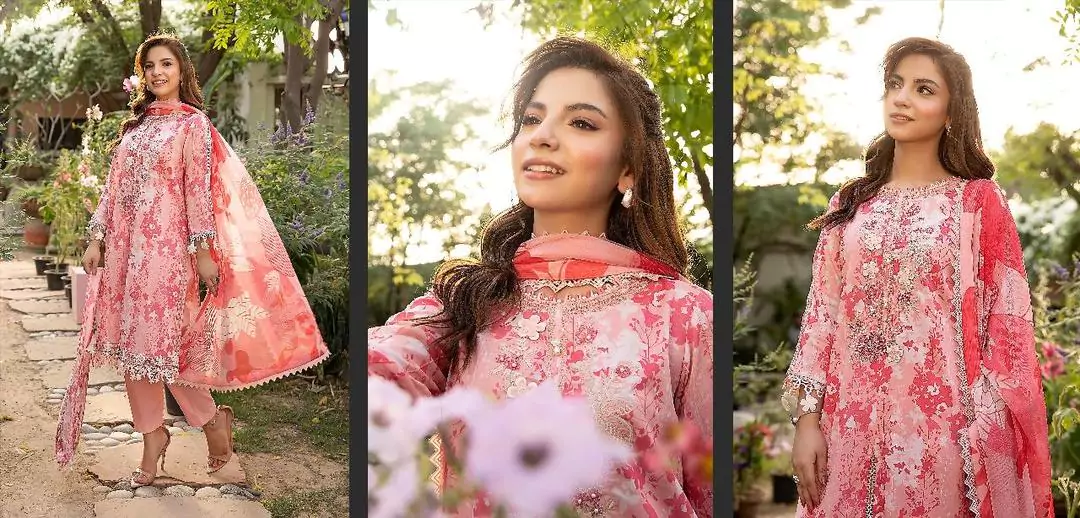 women unstitched suits - Maria B 3 Pcs Women's Unstitched Dobby Lawn Printed Suit VV365