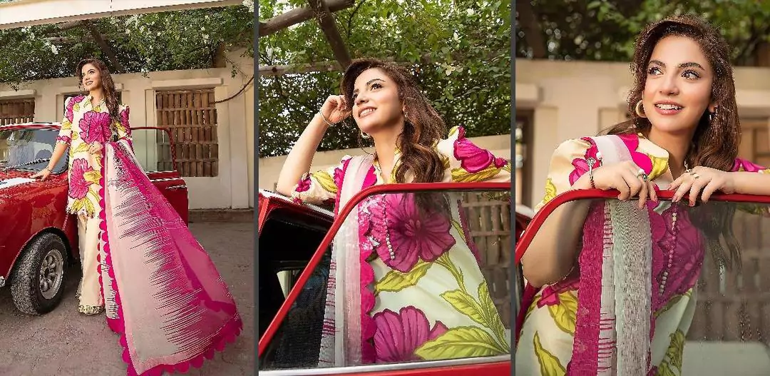 women unstitched suits - Maria B 3 Pcs Women's Unstitched Dobby Lawn Printed Suit VV367